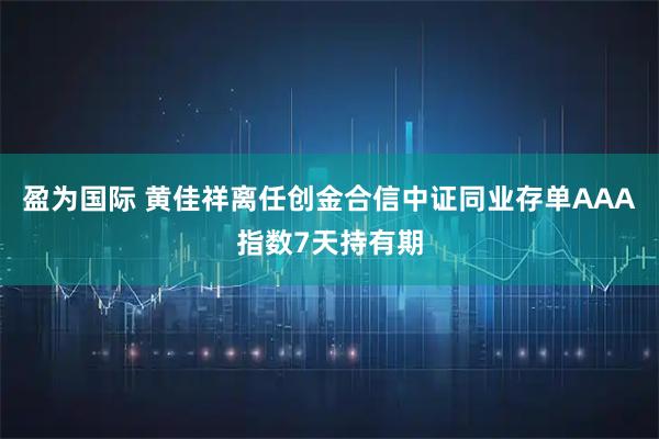 盈为国际 黄佳祥离任创金合信中证同业存单AAA指数7天持有期